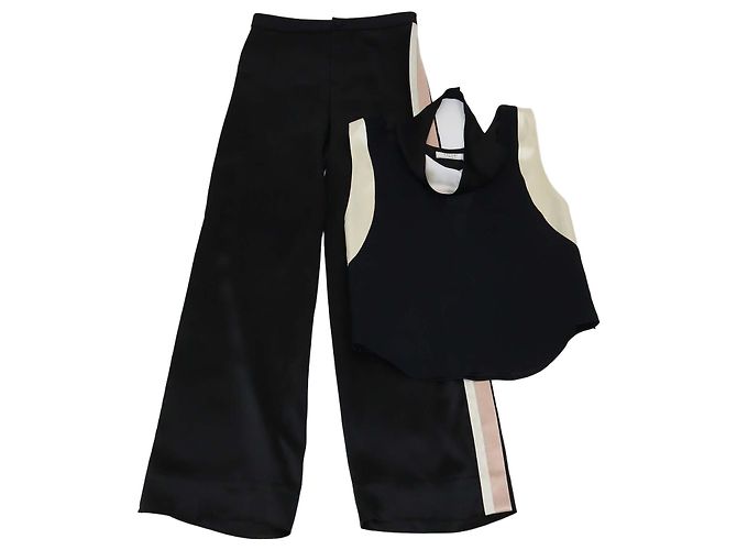 Conjunto de top com decote drapeado e recortes e calças em mistura de viscose preto Lanvin