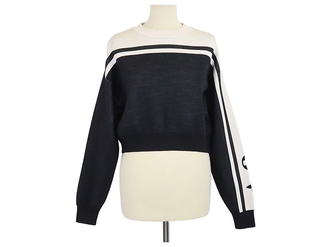 Louis Vuitton Crop-Pullover aus Jersey-Strick in Schwarz/Weiß mit Logo-Detail