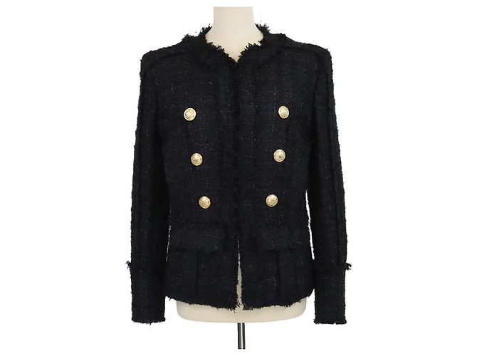 Giacca a maniche lunghe in tweed metallizzato nero Balmain
