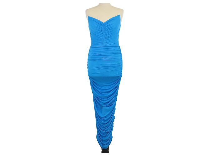 Autre Marque Alex Perry Blaues gerafftes trägerloses Midikleid