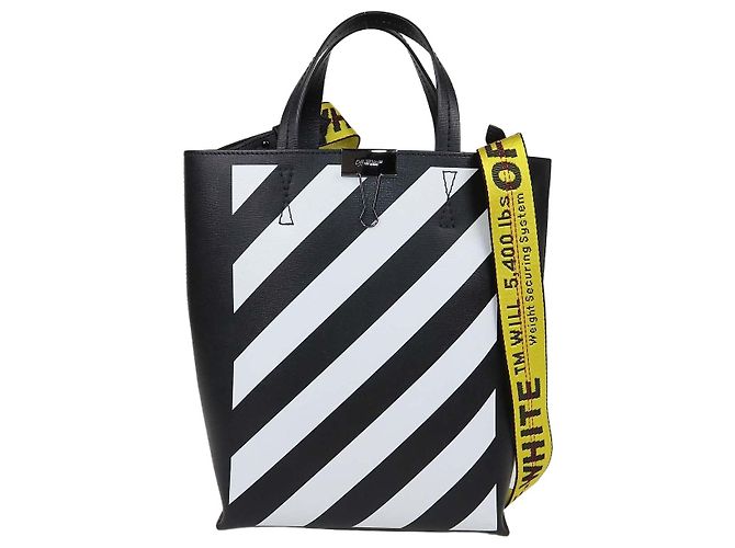 Off White Off-White Black/White Leather Diagonal Striped Tote