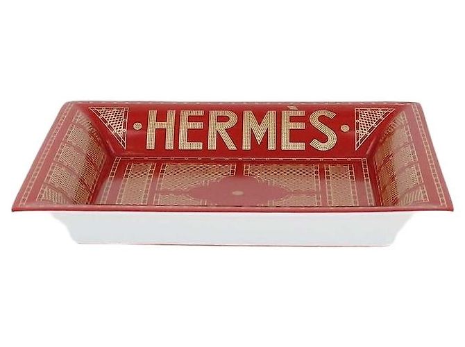 Hermès Hermes Rouge/Or Porcelain Hermes Sellier Change Tray Red