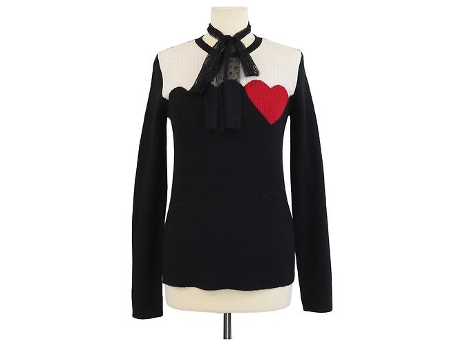 RED Valentino Tricolor Strickpullover mit Rundhalsausschnitt Schwarz