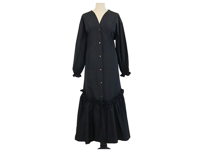 Autre Marque Brogger Black Hilde Maxi-Kleid mit Puffärmeln und Rüschen Schwarz