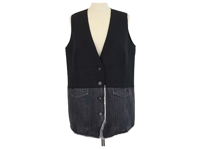 Autre Marque Brusnika Black Blend Viscose and Denim Button Front Vest
