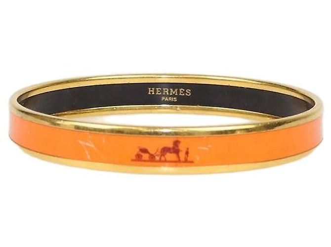 Hermès Bracelet jonc étroit Caleche en émail orange plaqué or Hermes
