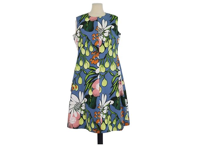 Abito midi senza maniche floreale in misto cotone e lino multicolore Marni