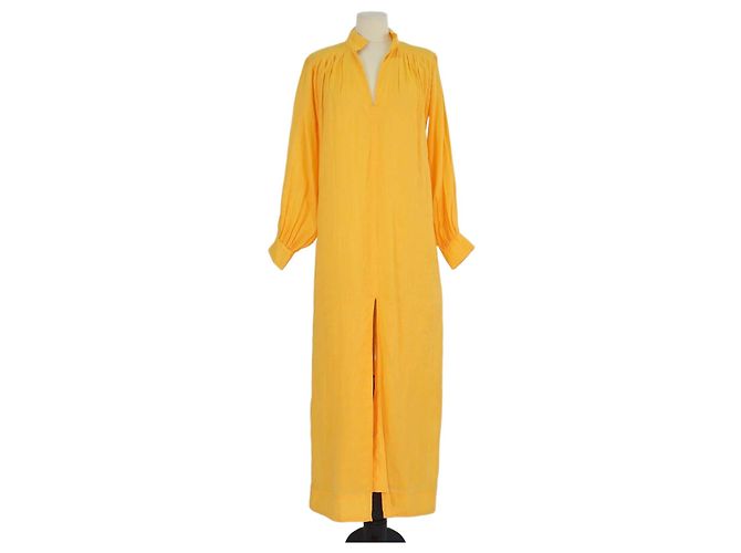 Frame Denim Vestido maxi caftán Frame de algodón amarillo de manga larga