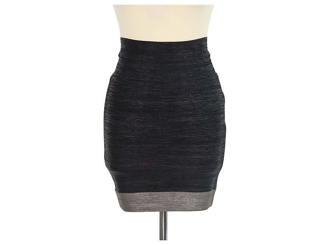 Herve Leger Black/Grey Rayon Stretch Mini Skirt Golden