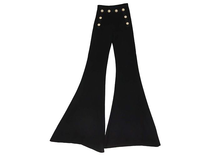 Balmain Black Viscose Button Detailed Flared Trousers
