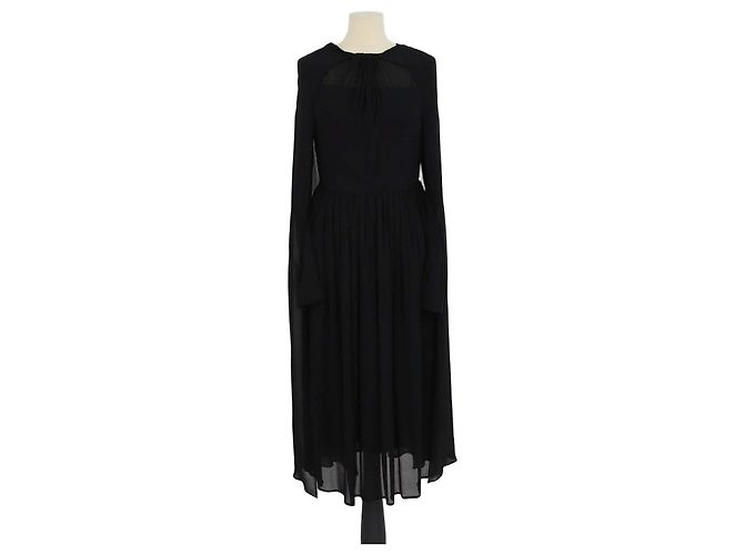 Vestido midi Prada de manga comprida em seda preta Preto