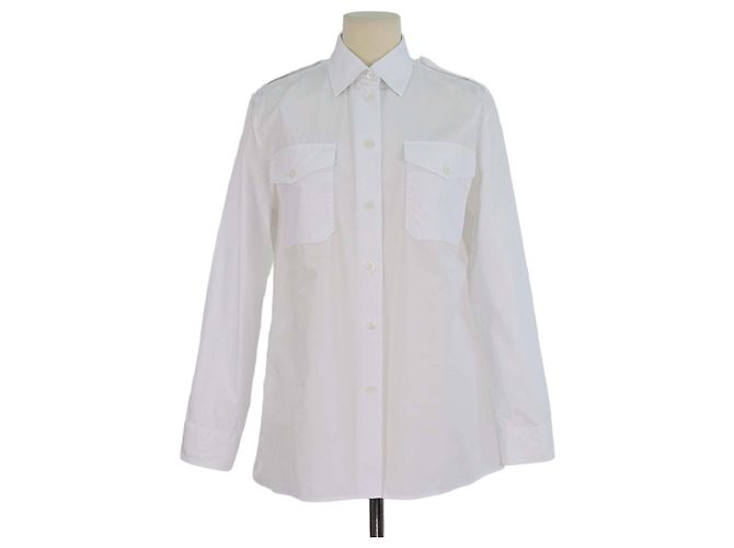 Camicia Prada in cotone bianco con bottoni anteriori e colletto a punta