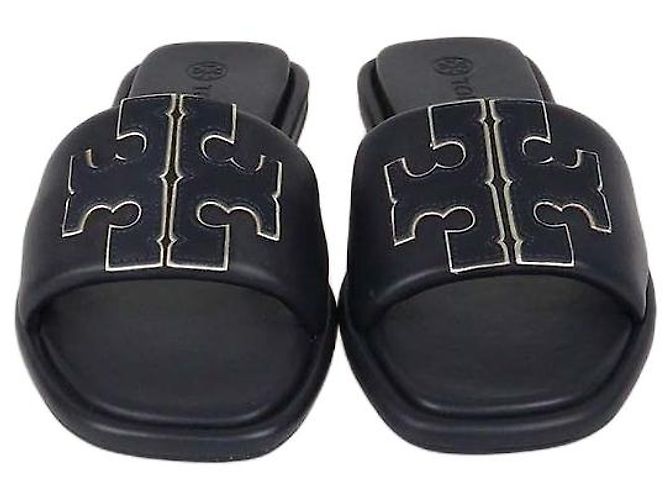 Tory Burch Ciabatte basse in pelle nera Double T Nero