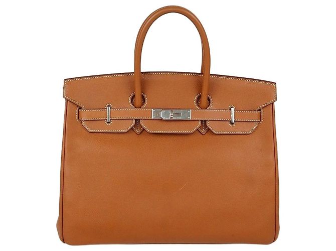 Hermès Bolsa Birkin 35 Hermes em couro Epsom Gold com hardware Palladium Dourado