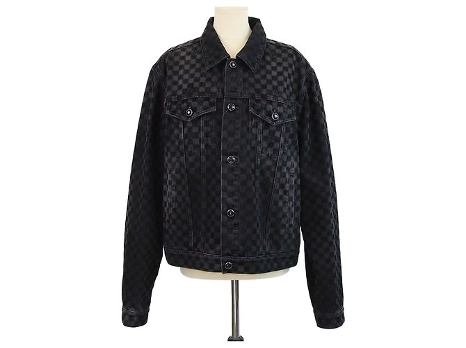 Louis Vuitton Black Washed Flocked Damier Denim Trucker Jacket