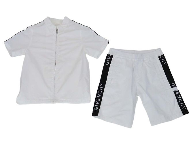Autre Marque Set Camicia a Maniche Corte con Zip e Pantaloncini Givenchy Kids Bianco