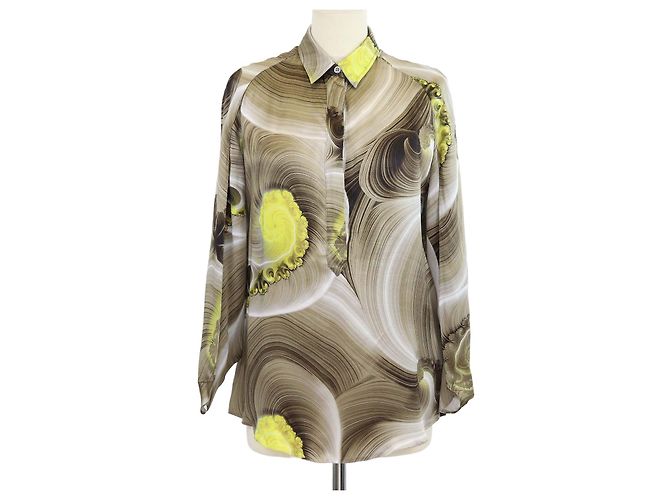 Camicia a maniche lunghe in seta stampata multicolore Versace Collection