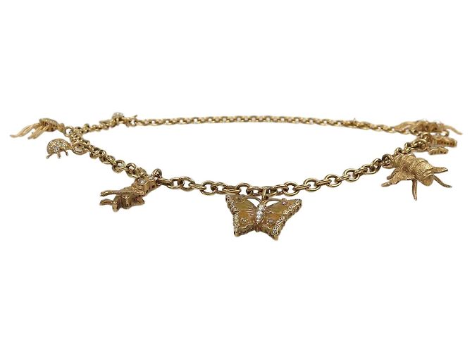 Cinto de corrente Valentino com pingente Bug em cristal e metal dourado