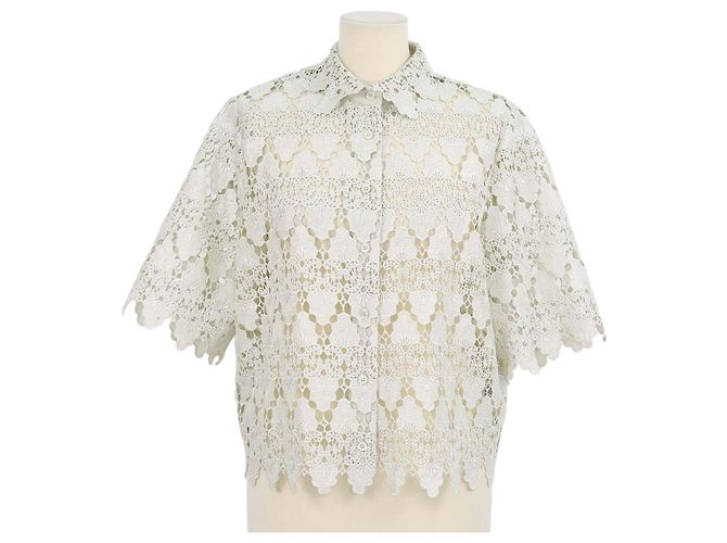 Frame Denim Top in pizzo di poliestere con bottoni Soft Mint Green Frame