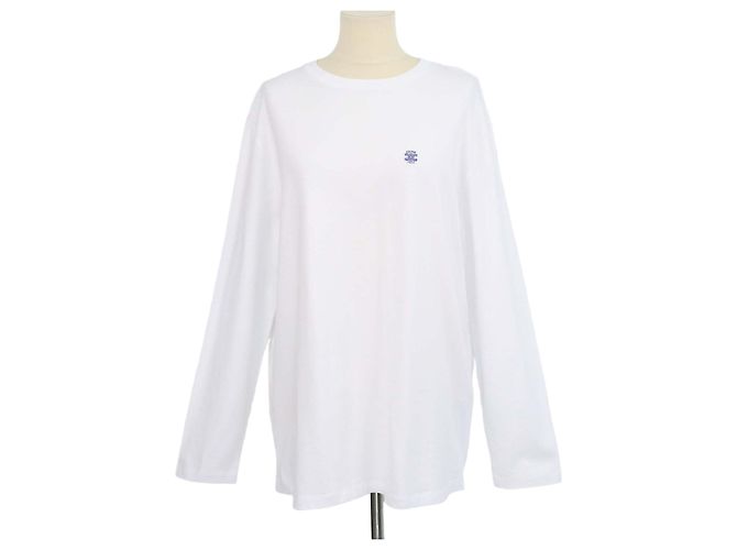 Céline T-shirt solta de manga comprida em algodão branco com bordado Triomphe Celine