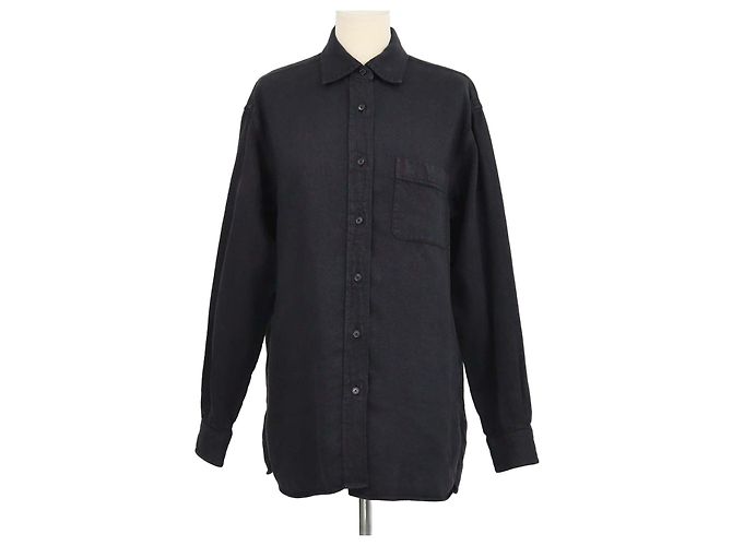 The Row Nesson Oversized Button Down Hemd aus schwarzem Leinen-Denim