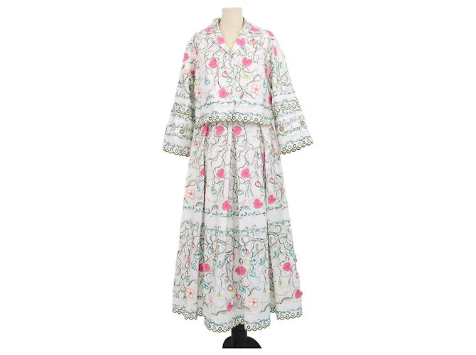 Set Giacca e Gonna Maxi Elie Saab in misto cotone multicolore con ricami floreali