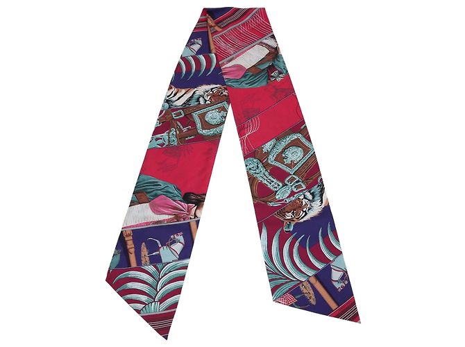 Hermès Hermes Multicolor Silk Carre en Carres Print Maxi Twilly Multicor