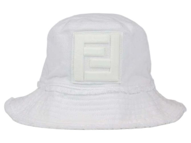 Sombrero bucket Fendi de algodón blanco con bordado FF
