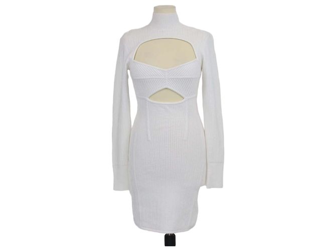Vestido mini Herve Leger de manga comprida com recortes em tecido misto branco