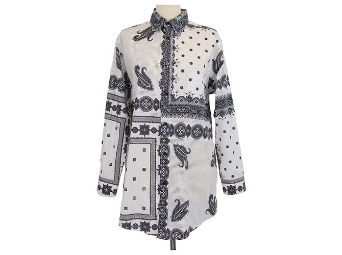 Camicia a maniche lunghe in cotone stampato nero/bianco Etro