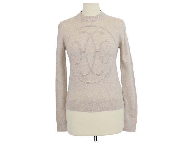Hermès Hermes H-Lift Langarmpullover aus beigem Kaschmir