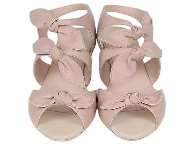 Chanel Light Pink Leather Bow Ankle Strap Sandals