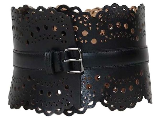 Alaïa Alaia Black Leather Laser Cut Corset Belt
