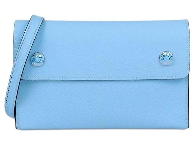 Hermès Bolsa Crossbody Hermesnap em couro Epsom Blue Celeste Hermes Azul