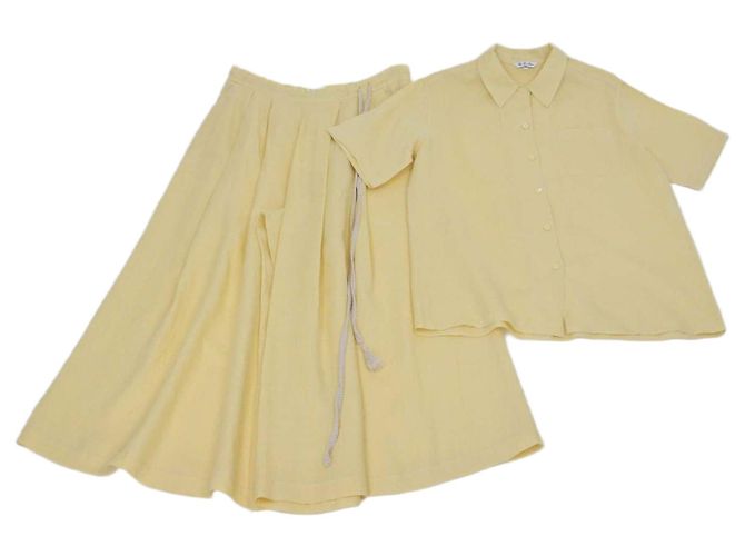 Conjunto de Camisa de Manga Corta y Pantalón de Lino Amarillo Loro Piana