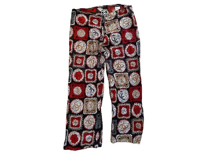 Pantalones estampados Chanel de algodón Castaño Negro Blanco Roja Gris