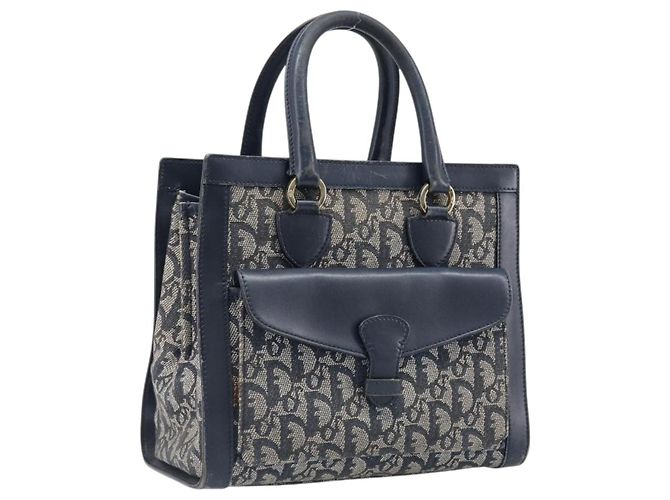 Borsa a mano Christian Dior Trotter Canvas Navy Gold Auth 201927 D'oro Blu navy
