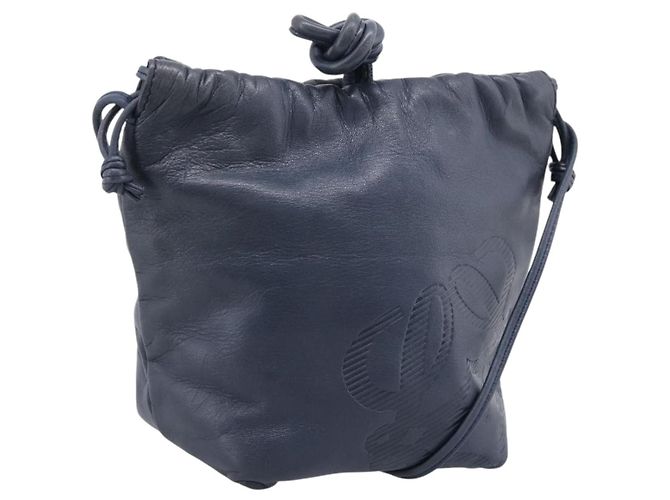 Bolsa de Ombro LOEWE Anagram em Couro Navy Gold Auth ka6044A Dourado Azul marinho