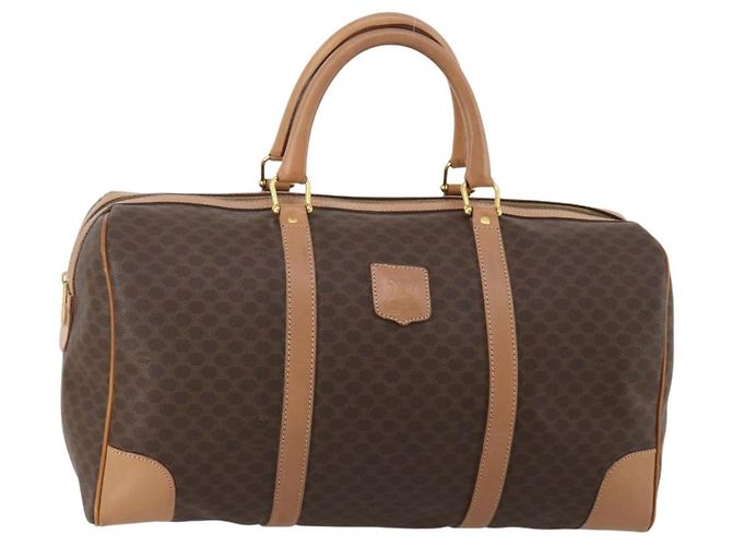 Céline Bolsa Boston CELINE Macadam Canvas PVC Couro Marrom Dourado Auth 197610A
