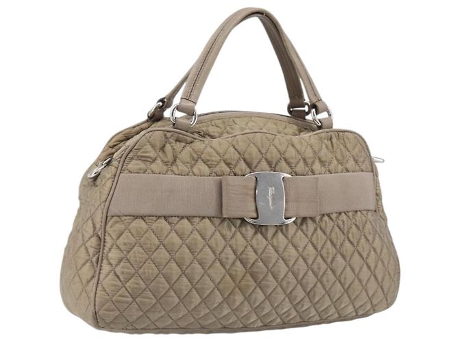 Borsa Salvatore Ferragamo Vala Nylon Brown Silver Auth hk4011 Marrone Argento