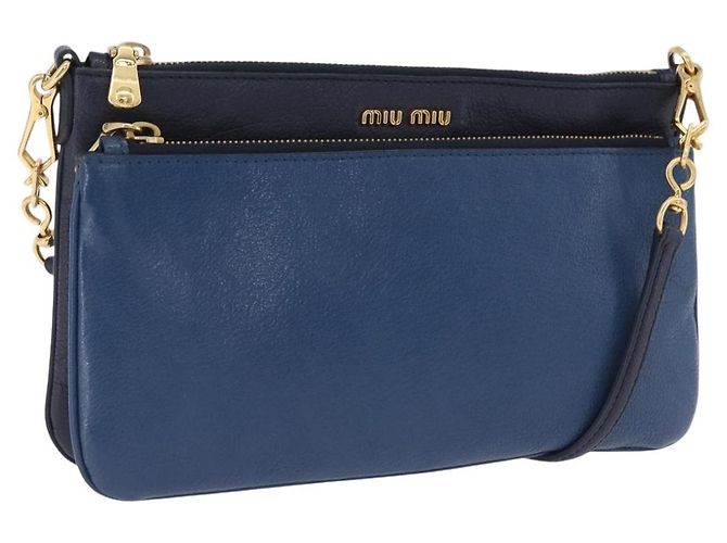 Borsa a tracolla con catena Miu Miu in pelle blu e oro Auth bs36957A D'oro