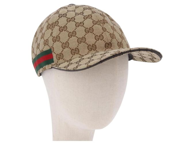 GUCCI GG Canvas Web Sherry Line Hut L Beige Auth 200008M