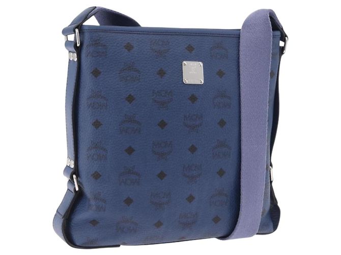 Borsa a tracolla MCM Vicetos in pelle blu navy e argento Auth 202257A