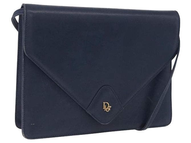 Borsa a tracolla Christian Dior in pelle blu navy e oro Auth 202161