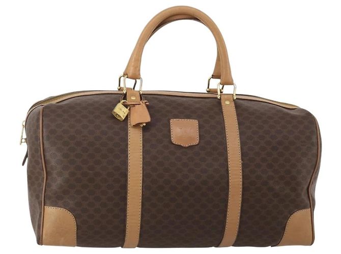 Céline Borsa Boston CELINE Macadam Canvas PVC Leather Brown Gold Auth 199626 Marrone D'oro