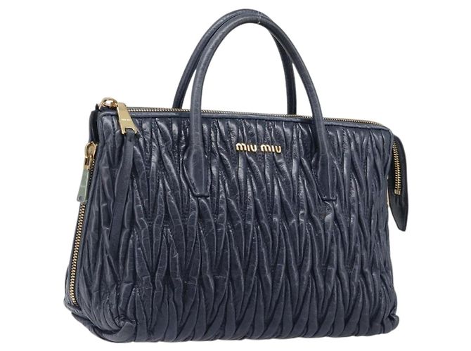 Borsa Miu Miu Matelassé in pelle blu navy e oro Auth 201903V D'oro