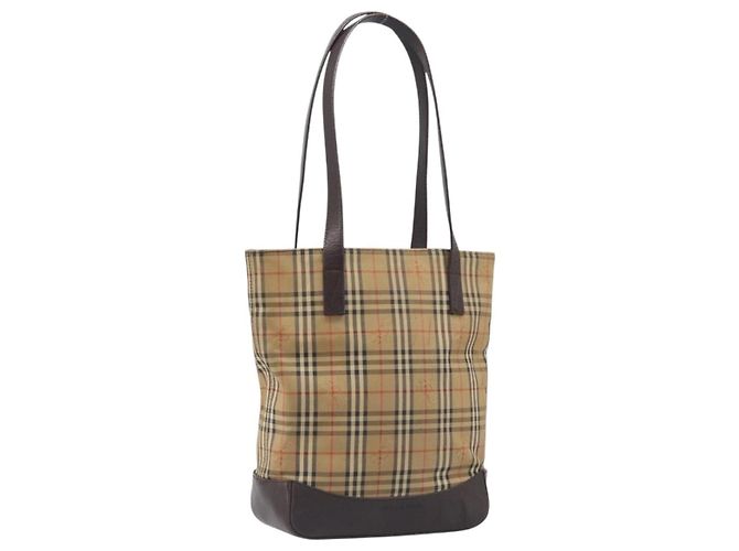BURBERRY Nova Check Tote Bag Canvas Beige Gold Auth 200966 Golden