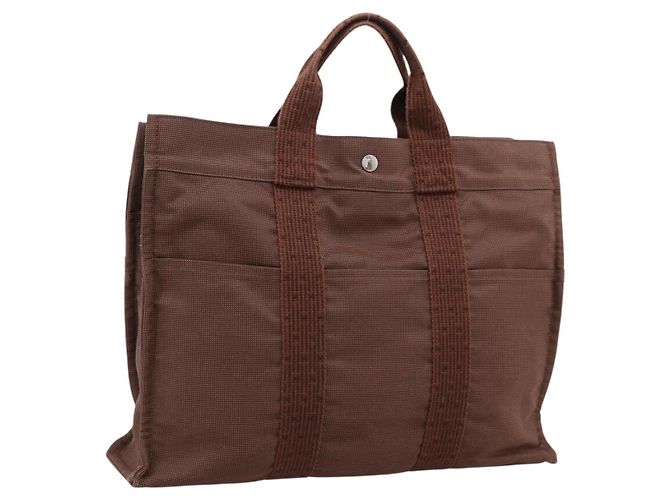 Hermès Borsa HERMES Her Line MM Canvas Marrone Argento Auth 202116