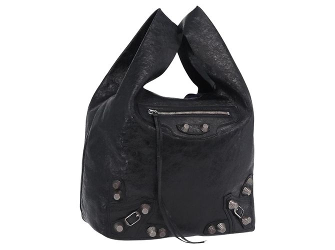 Borsa a mano BALENCIAGA Lucagol Shopper in pelle nera e argento 780976 Auth yk20857SAM Nero