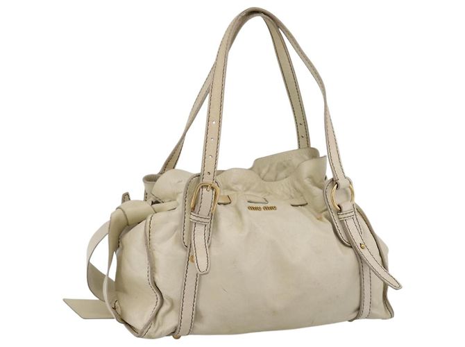Bolsa de Ombro Miu Miu em Couro Bege e Dourado Auth 199416A
